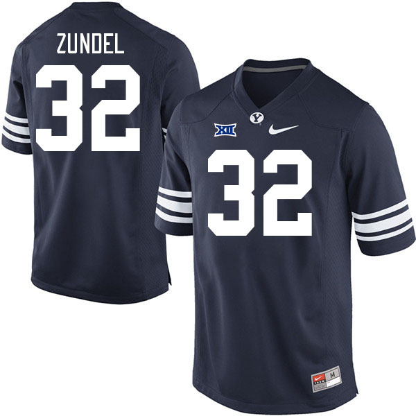 Men #32 Will Zundel BYU Cougars College Football Jerseys Stitched Sale-Navy